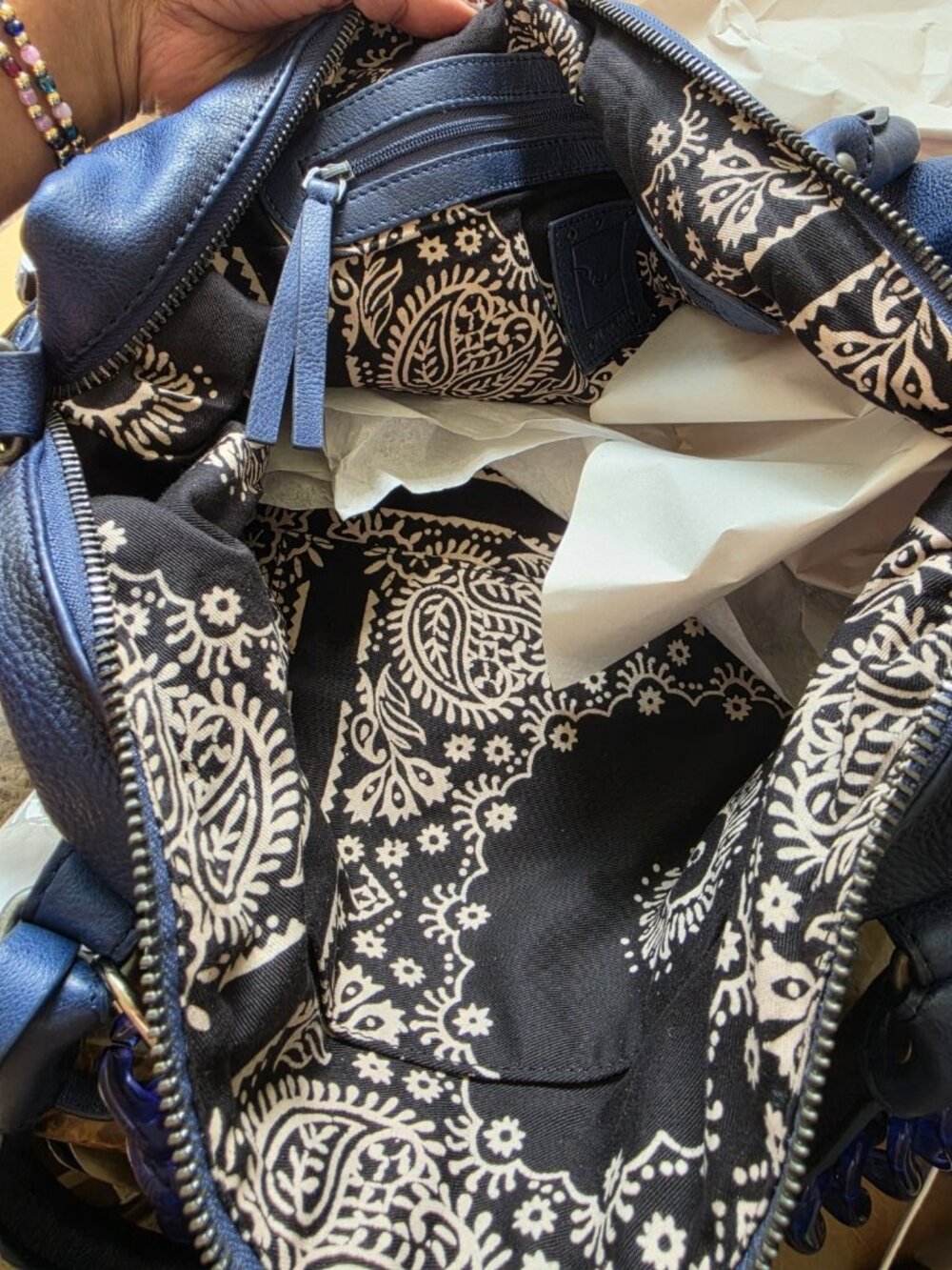 Free People Large Emerson Tote Dark Rinse Navy Leather Shoulder Crossbody Bag - Picture 8 of 8